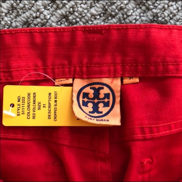 [DONATED] Tory Burch red slim cropped jeans - Picture 2 of 4